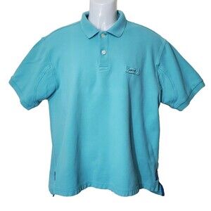 ORVIS Polo Shirt Mens Large Aqua Blue Sport Golf Fishing Hiking Heavy Knit